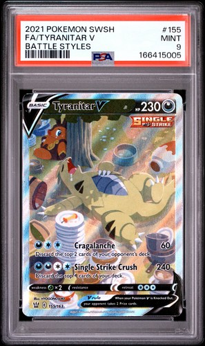 2021 POKEMON SWORD & SHIELD BATTLE STYLES #155 FULL ART/TYRANITAR V PSA 9