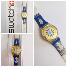 Swatch Gent Nuovo Blue Anchorage GK140 1992 Vintage Orologio da polso Anni 90
