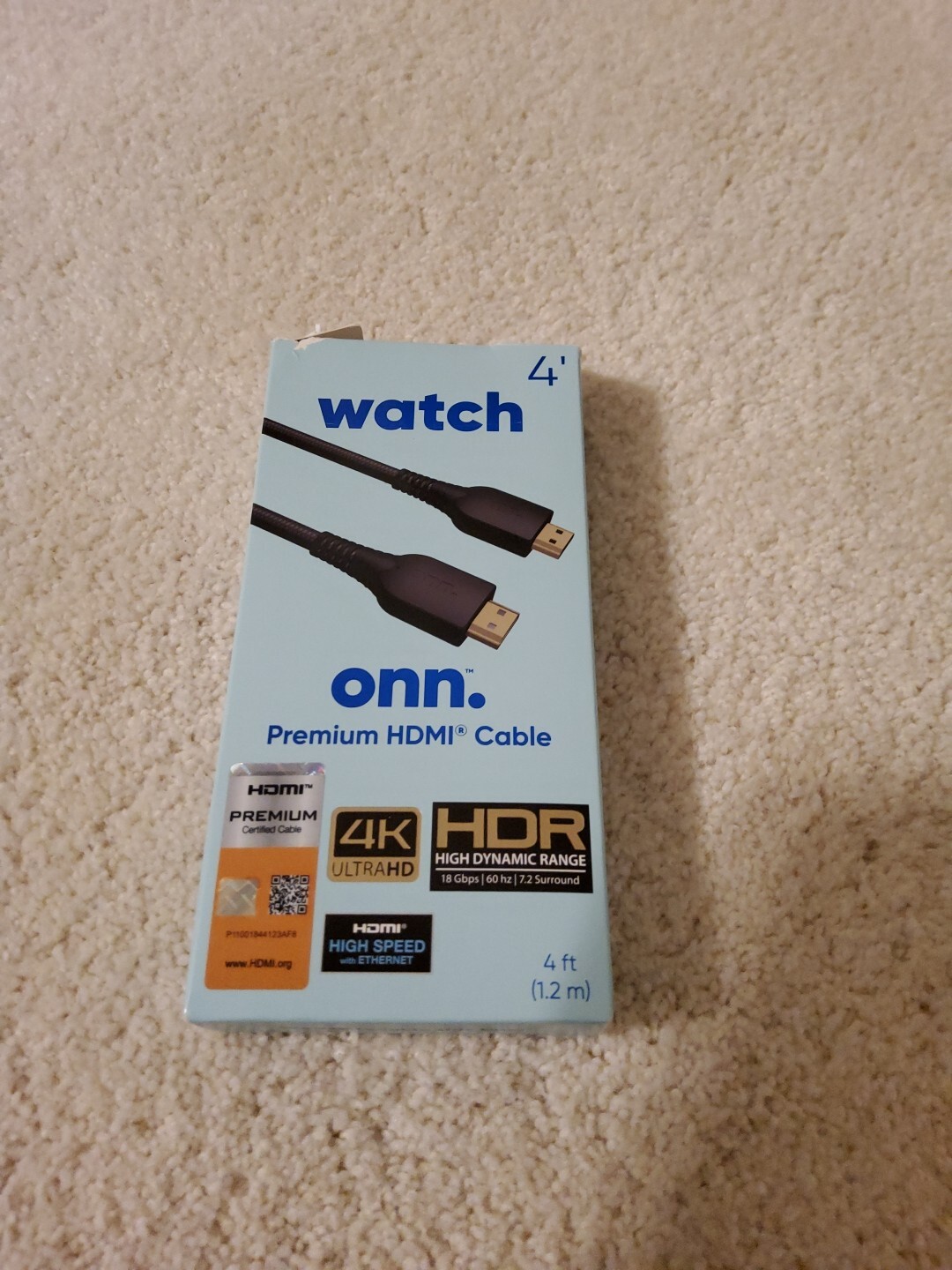 ONN Premium HDMI Cable 4FT | Optimized for 4K Video | 7.2 Surround Sound