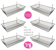 6 pcs -24" x 12" x 4" Baskets for Gridwall/Slatwall/Pegboard - BLACK