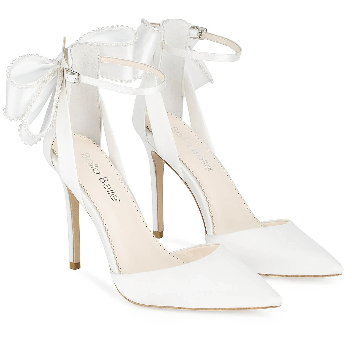 Bella Belle MIRABELLE Ivory Ankle Strap Pearl Bow Made in