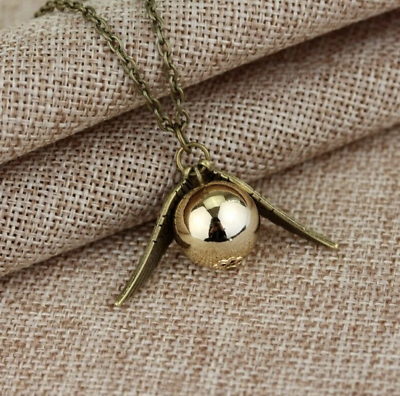 Harry Potter Bronzed Golden Snitch Quidditch Pendant Angel Wings Necklace
