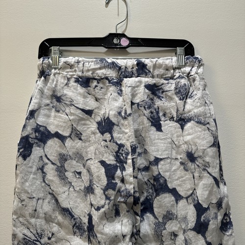 Belle France Blue white Floral Linen Pants Women medium made in Italy Boho NWT - 第 7/11 張圖片