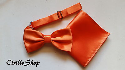 TASCHENTUCH + SCHMETTERLING SCHMETTERLING POCHETTE SATIN KRAWATTE ORANGE Herren Damen