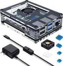 Raspberry Pi 4 Case with Fan Cooling Pi 4B Case with 5V 3A Power Supply, 4 Pcs A