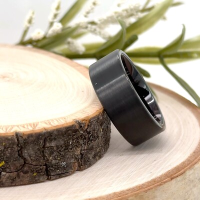 9MM Black Tungsten Carbide Band Brushed Stepped Edge Christmas Gift Ring For Him