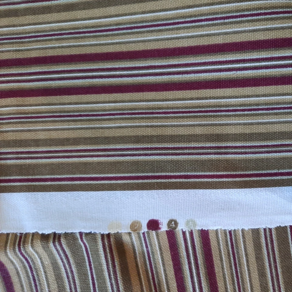 54" X 92" Canvas Cotton Upholstery Fabric 2+ Yards Striped Khaki Tan Red Green - Image 3 of 4