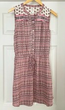 Gap Women's Sleeveless Summer Boho Shirtdress, White Pink Print, Size XS