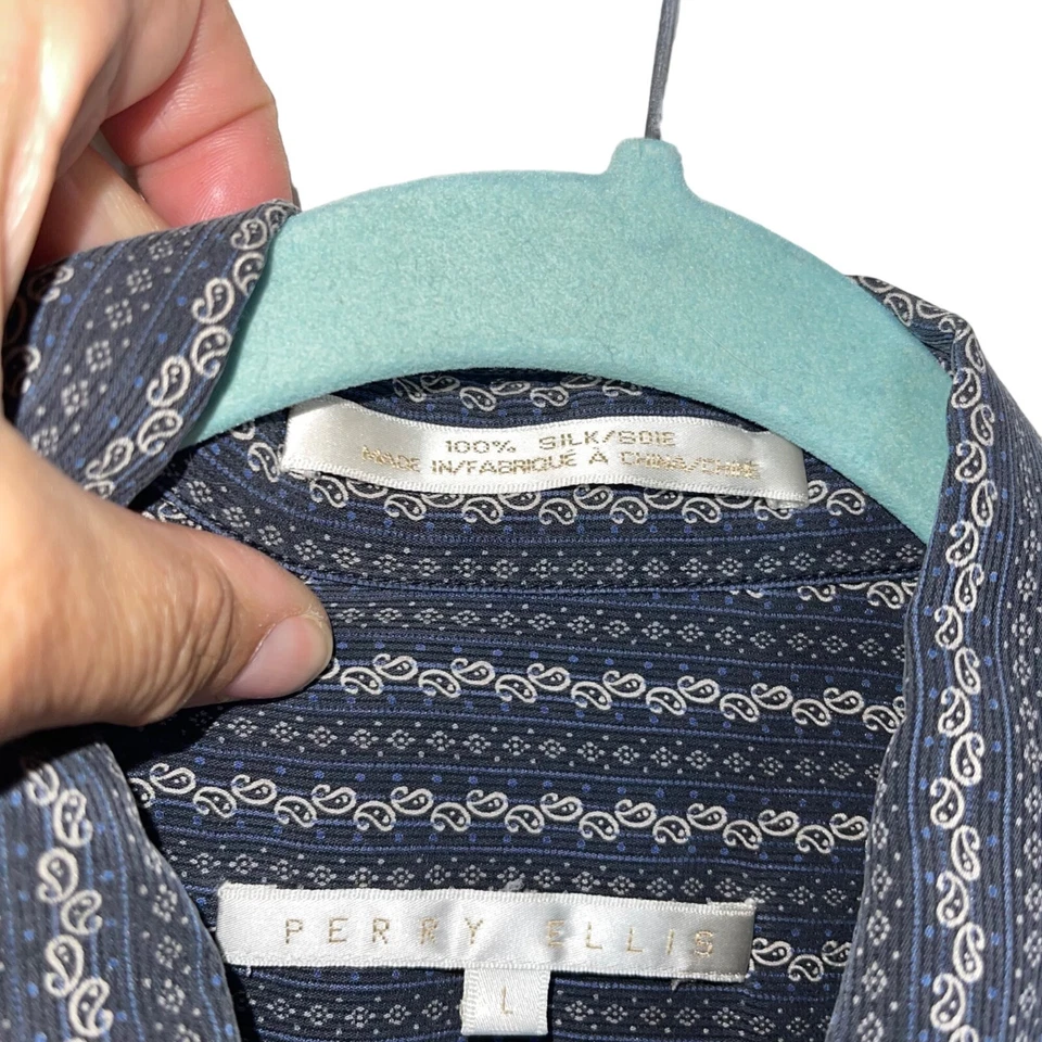 Perry Ellis Shirt Vintage Mens Size Large Gray Button Down Long Sleeve 90s 1990s - Image 3 of 4