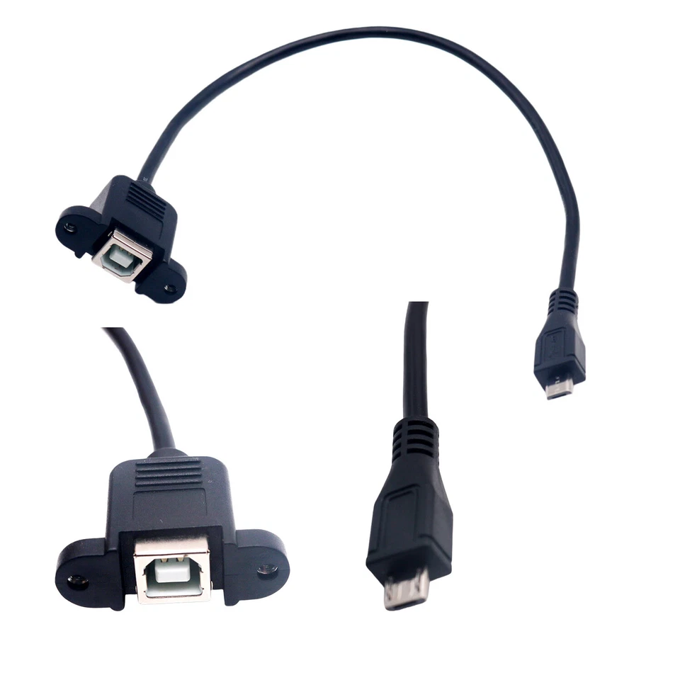 10x USB 2.0 B Female Socket Printer Panel Mount To Micro USB 5Pin Male Cable 1FT - Image 2 of 4