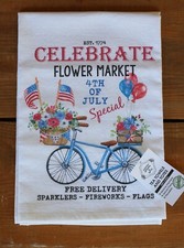 Patriotic Dishtowel 4th of July Bicycle Flour Sack Towel Made in USA 27 inch