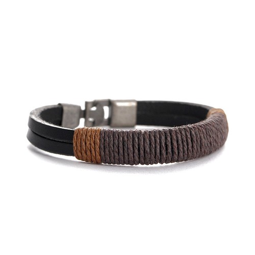 New Surfer Men's Vintage Hemp Wrap Leather Wristband Bracelet Cuff Black Brown - Picture 2 of 16