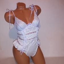 For Love and Lemons Victoria Secret Lingerie 34B White Purple Eyelet Ruffle New