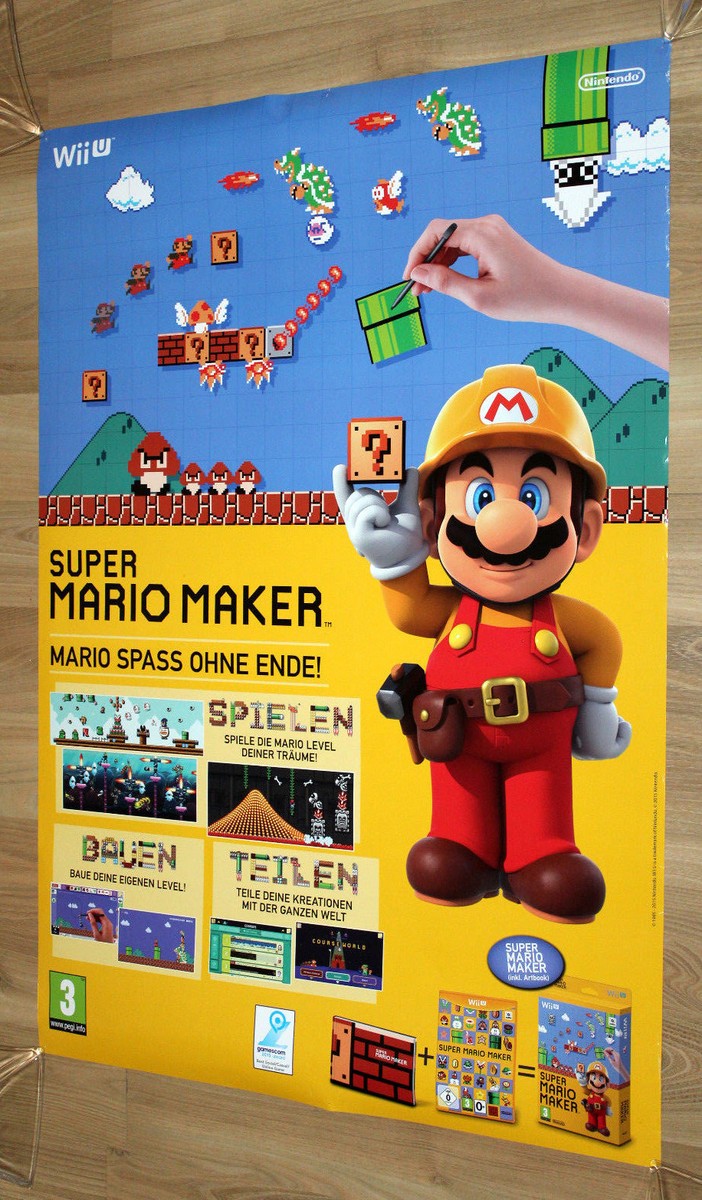 Super Mario Maker Rare promo Poster 84x59.5cm Nintendo Wii U