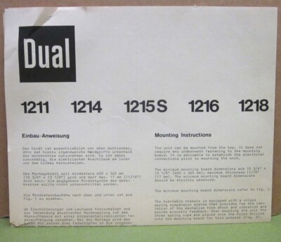 DUAL ELECTRONICS stereo turntable manual 1970s mounting instructions Germany
