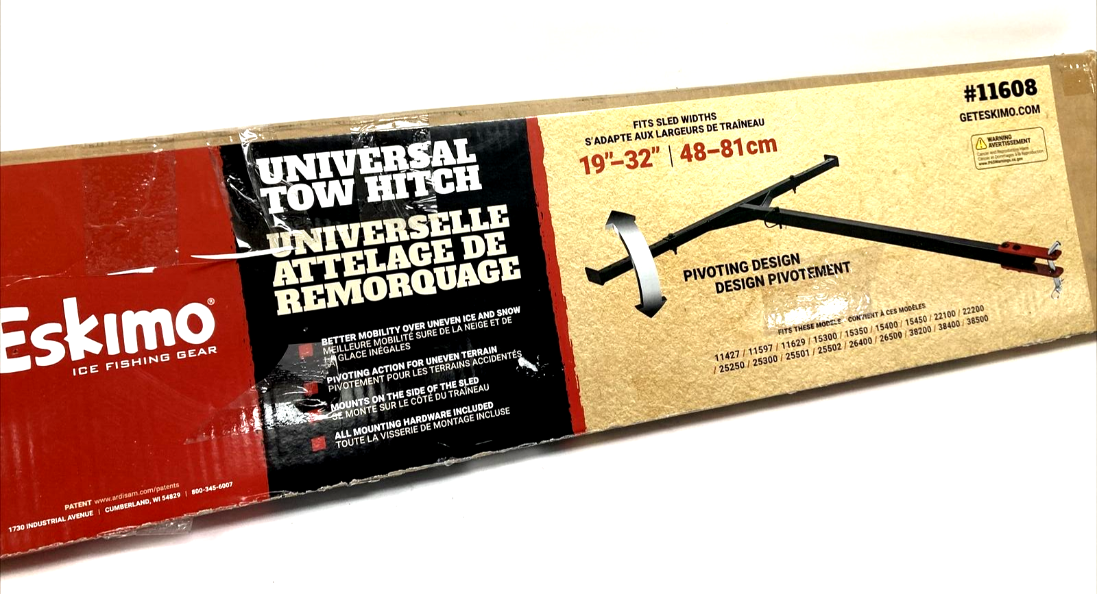 Eskimo 11608 Universal Tow Hitch For Ice Shelters Sleds Fish Houses