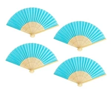 Thy Collectibles Pack of 4 Handheld Paper and Bamboo Folding Fans - Solid Color