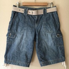 TOMMY HILFIGER cargo jean shorts 4 utility denim blue beachy coastal Y2K belted