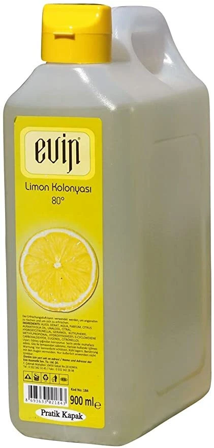 EVIN Turkish LEMON COLOGNE 80% Alkohol Kolonya | 900 ml Kanister