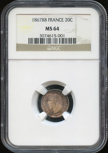 Napoleon III (1852-1870) 20 Cent 1867 BB Strasbourg NGC Ms 64
