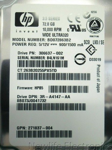 HP 289042-001 72.8GB 10,000 RPM 3.5 in. Ultra320 SCSI HDD 306637-002 BD072863B2 - Picture 4 of 7