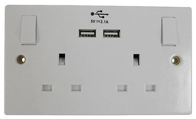 Eagle weiß doppelt geschaltet 2 Gang 13A Wandstecker Steckdose mit 2 USB Steckdosen Ports
