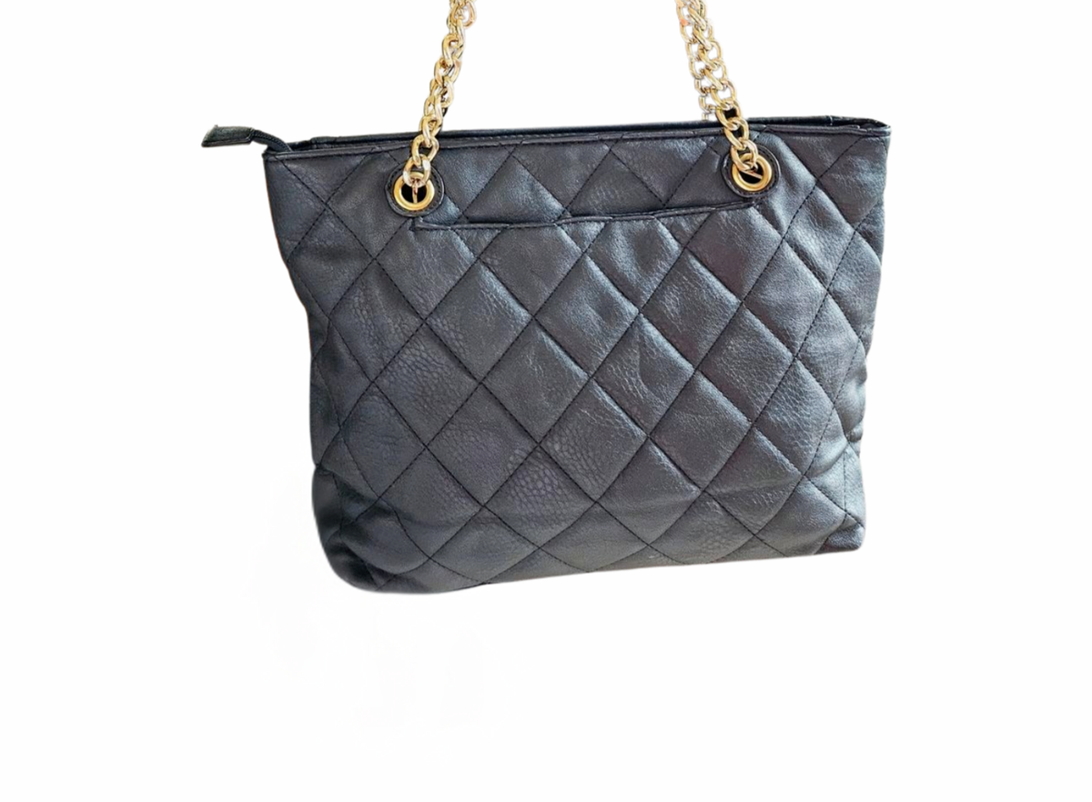 Charming Charlie QUILTED BLACK SHOULDER BAG Silver Tone Metal DUAL