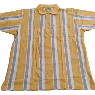 Haband Men's Pocketed Polo Size Large New Yellow Stripes Short Sleeve Shirt - Image 1 of 4