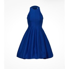 Halston Heritage Cobalt Blue Fit and Flare V-Neck Cocktail Dress Size 0 NWT