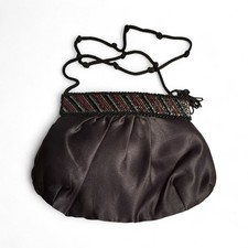 Walborg Handbag Beaded Black Multi Color Evening Bag Knotted Strap Vintage Purse