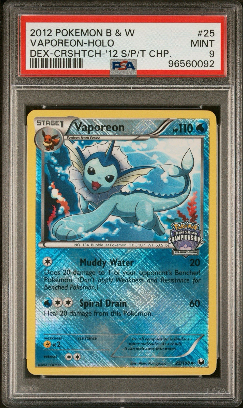 Pokemon Dark Explorers Vaporeon Holo #25 S/P/T Crosshatch Championship PSA 9