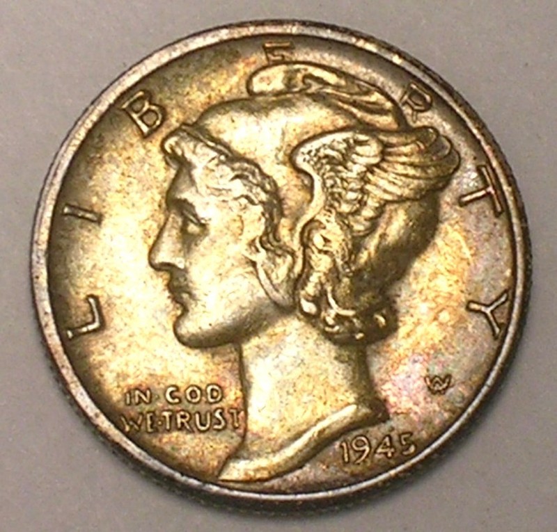 1945 D Mercury Winged Head Dime 10 Cents Silver Coin XF+