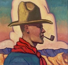Original Painting Cowboy Portrait Western Art Signed 20x20 Mesa Clouds