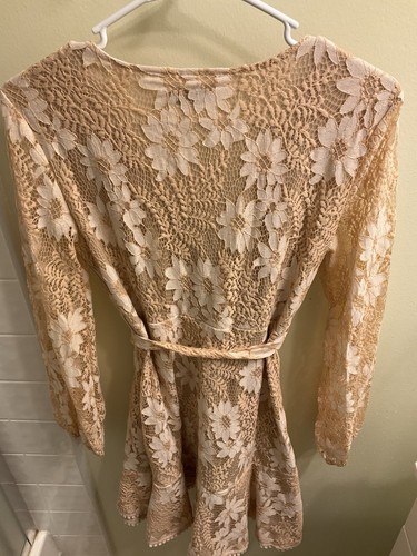 Neu Halfisland kleines Kleid Wickel bestickt Spitze Blumen beige launisch Twee Boho - Bild 15 von 15