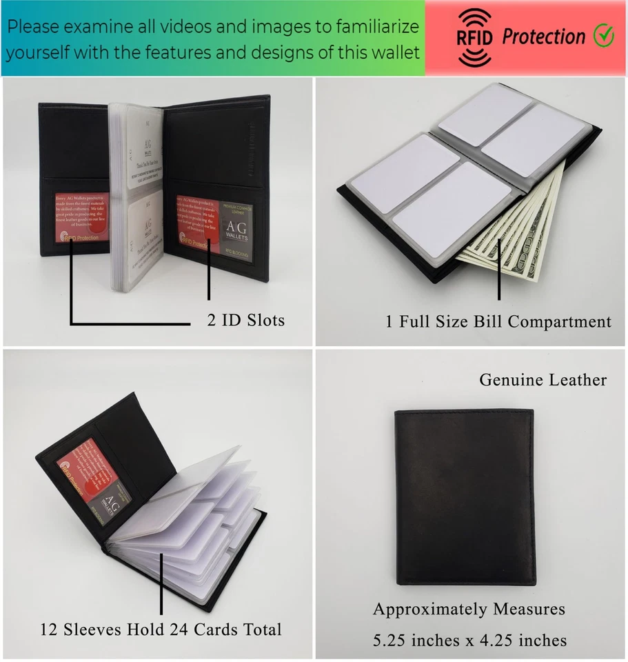 RFID Signal Blocking Leather European Hipster Wallet, Black, 5 x 4.5-Inch - Image 2 of 4