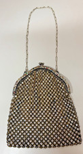 Vintage Evening Bag with Bezel-Set Rhinestones with Chain Handle Made in France