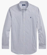 NWT Polo Ralph Lauren Blue Tattersall Slim Fit Long Sleeve Stretch Oxford Shirt