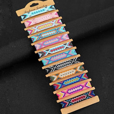 12pcs Bohemian Woven Friendship Bracelets Adjustable String Bracelet Set - NEW