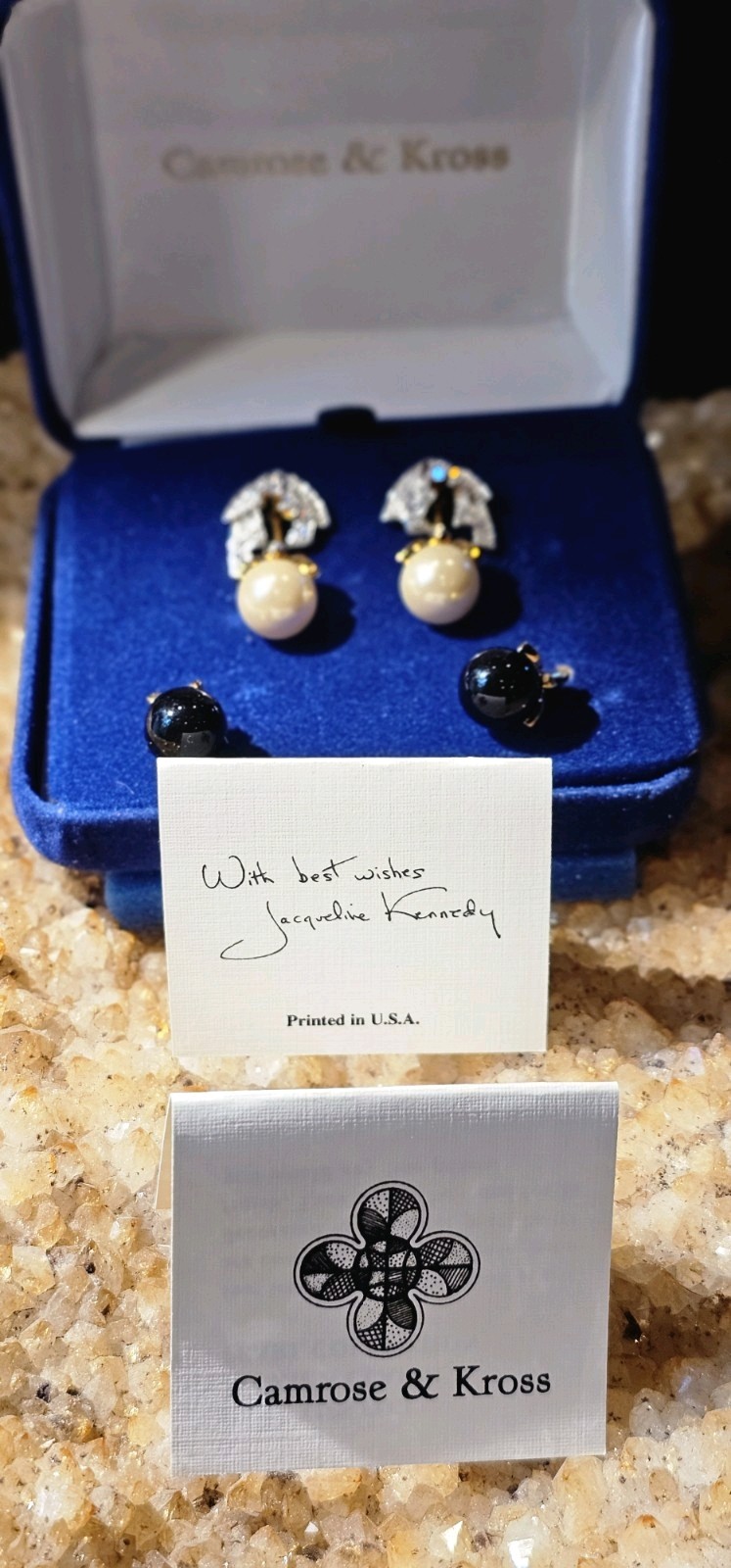 Camrose & Kross JBK Kennedy INTERCHANGEABLE Black White Faux Pearl Earrings