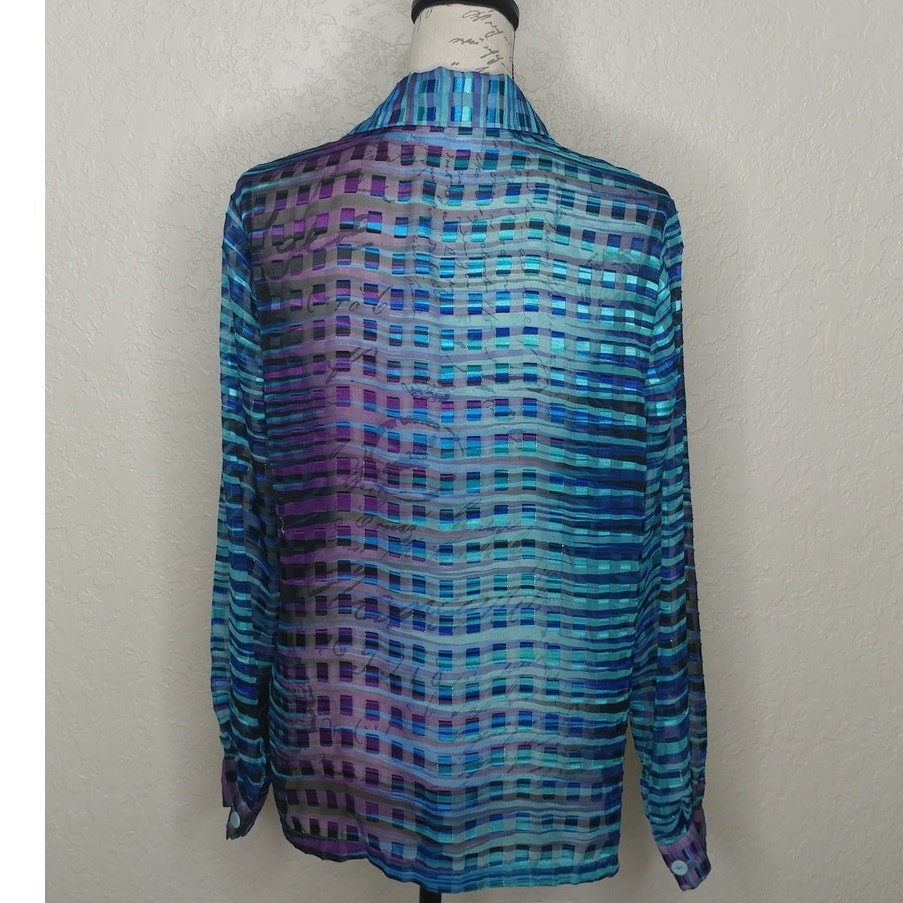 Patchington Multicolored Sheer Button Front Shirt… - image 3