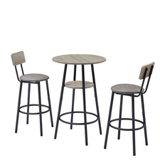 Round Bar Stool Set with Shelf Upholstered Stool with Backrest Grey