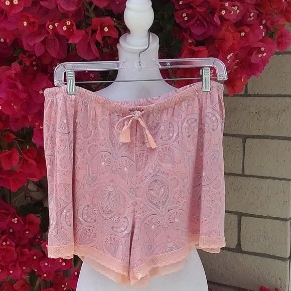 Gilligan & O'Malley PJ (2) piezas conjunto corto estampado melocotón cachemir tejido grande Foto 3 de 4