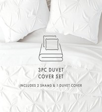 ienjoy Home 3 Piece Pinch Duvet Cover Set, Full/Queen- White - New in Package