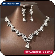 JAKAWIN Bride Silver Bridal Necklace Earrings Set Rhinestone Wedding Jewelry Set