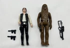 Vtg Star Wars Han Solo Chewbacca Complete Action Figures 1977 W/ Blaster