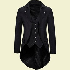 Men's Steampunk Vintage Tailcoat Jacket Gothic Victorian Frock Trench Coat