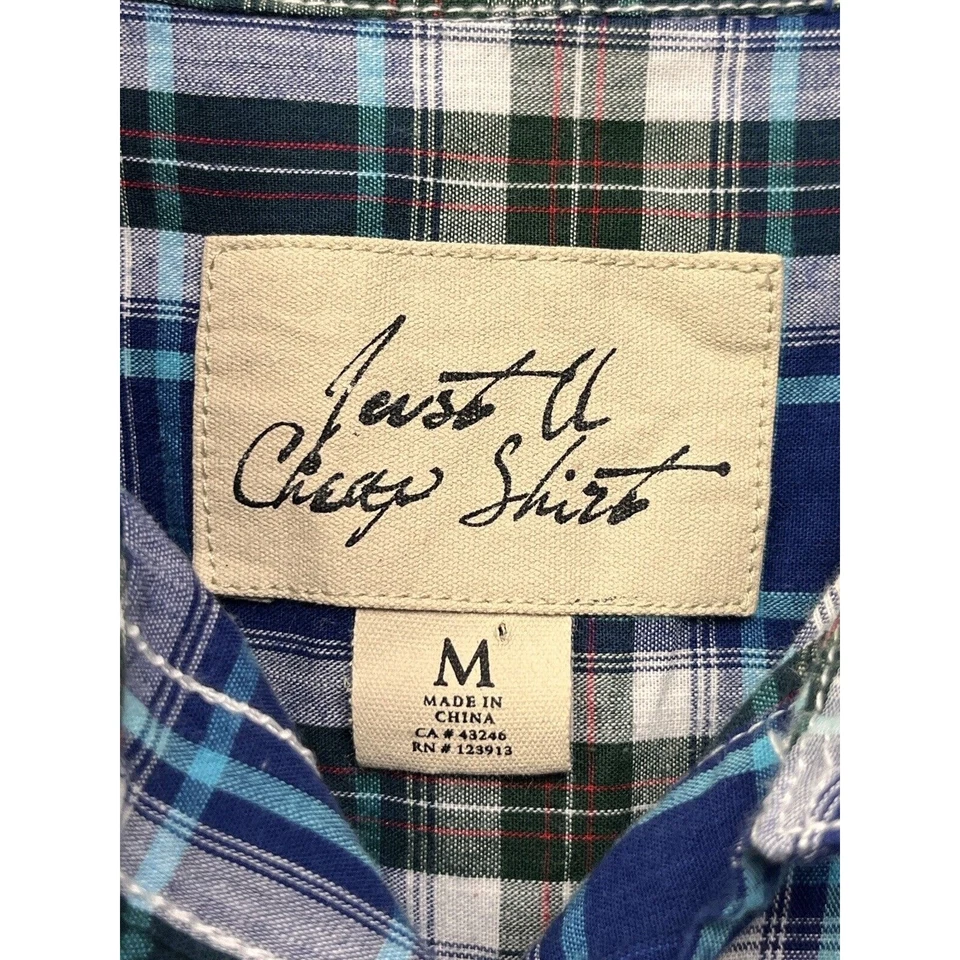Just A Cheap Shirt Mens Medium Button Up Western Blue Plaid Pocket JACP Casual - Image 4 of 4