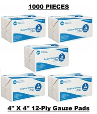 1000 pcs - Dynarex Non Sterile Surgical Sponges All Gauze Wound Pads 4X4 12 Ply