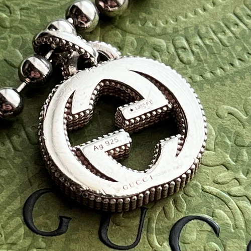 GUCCI Bracciale Incastro Logo GG Mark Sfera Catena Ciondolo Argento Accessori