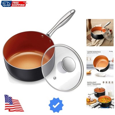 Nonstick 2 Quart Sauce Pan with Lid, Ultra-Nonstick Copper Sauce Pot 2 Qt, Ce...